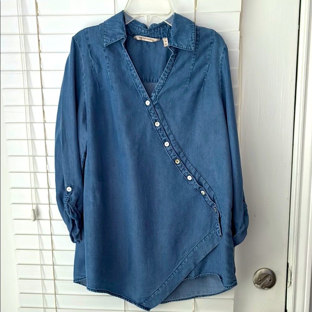 Soft Surroundings Top Tunic Crossover Chambray Blue SZ SP